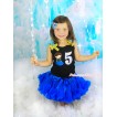  Black Tank Top with Light Blue Ruffles & Sparkle Goldenrod Bow with Princess Anna & 5th Sparkle White Birthday Number Print & Royal Blue Pettiskirt MG1202 